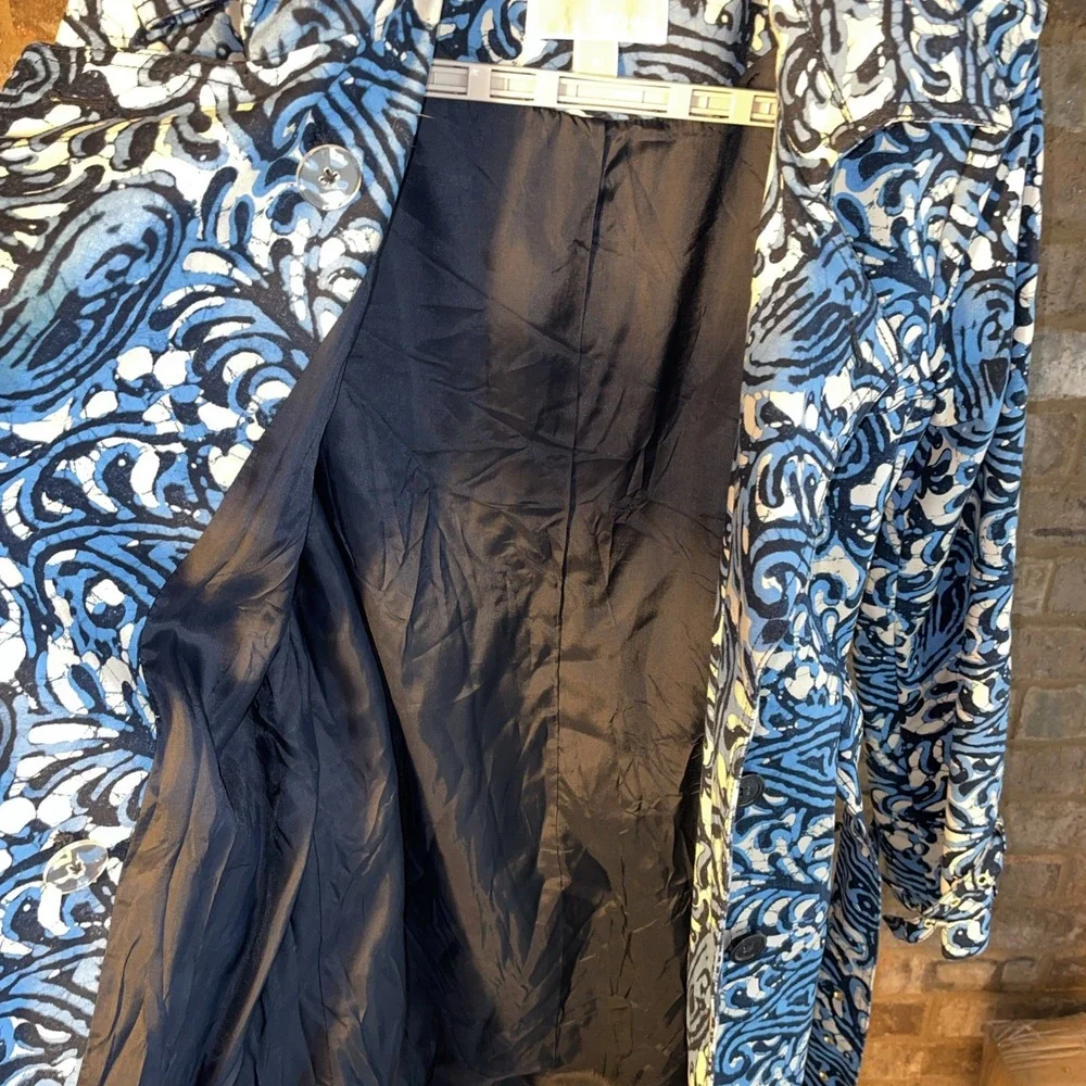 MICHAEL Kors Blue Paisley Belted Short‎ Trench Coat Epaulets MS52H971PJ Medium